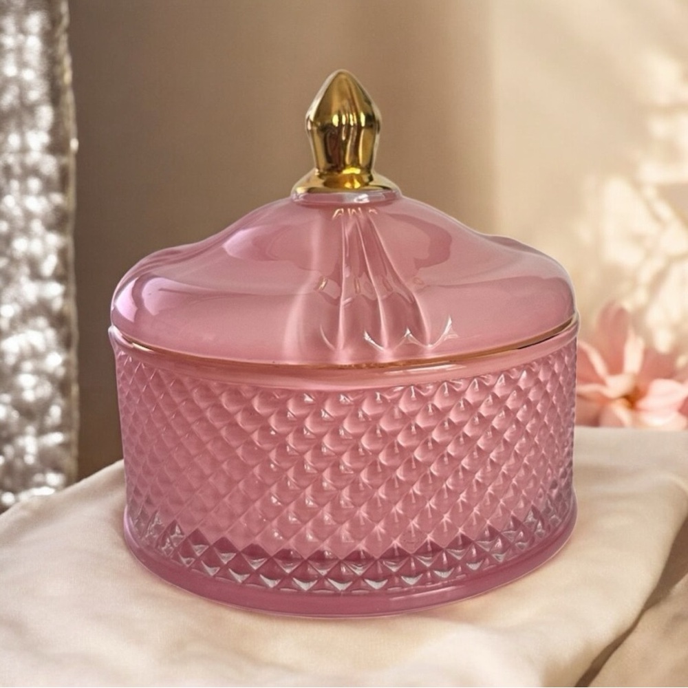 Pink Glass Trinket Dish Container Bowl